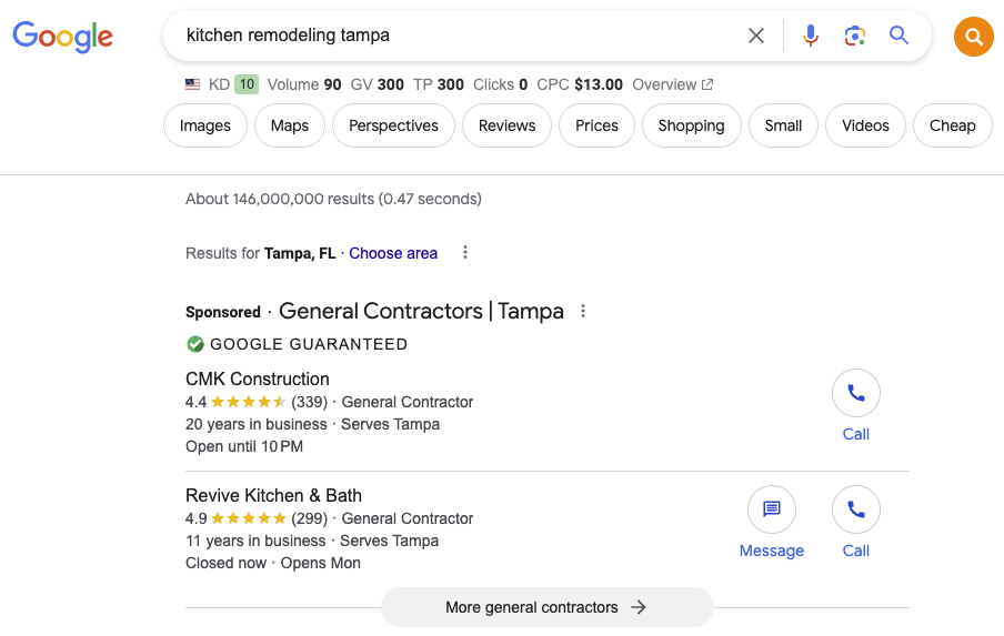 google local service ads for kitchen remodeling tampa